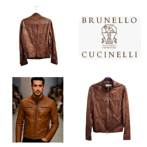Brunello Cucinelli Riders Real Leather Jacket Brown Size S - Picture 1 of 16